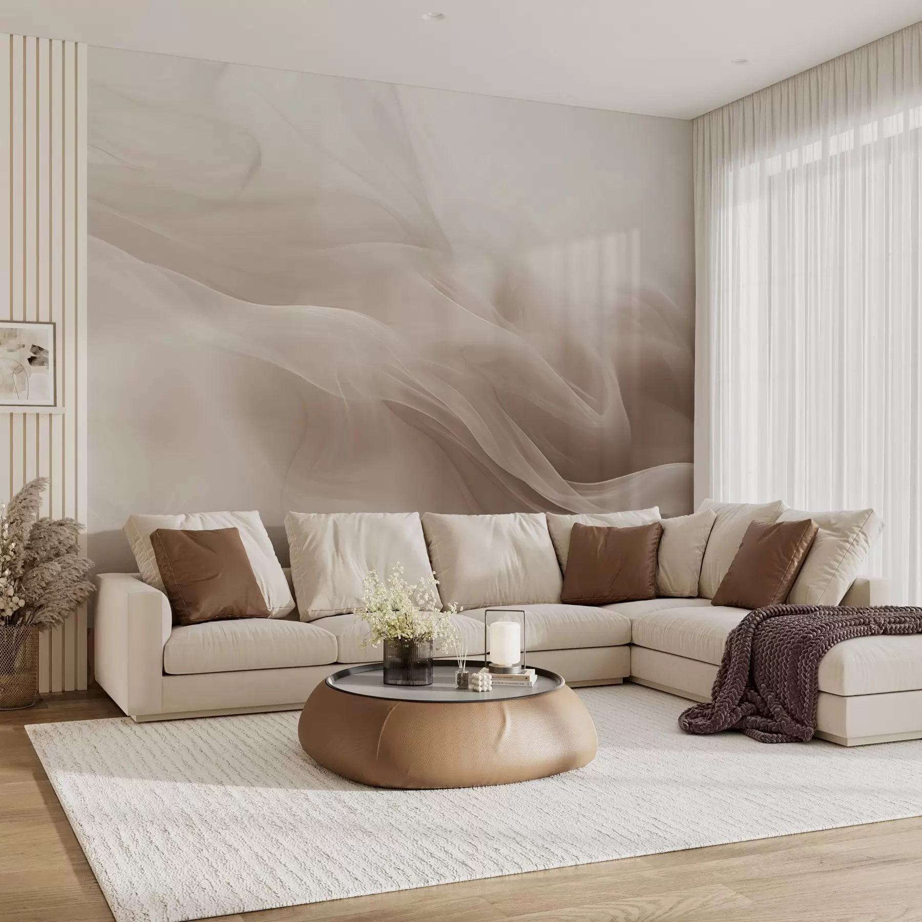 wall murals Soft beige smoky waves in abstract style w09273v1