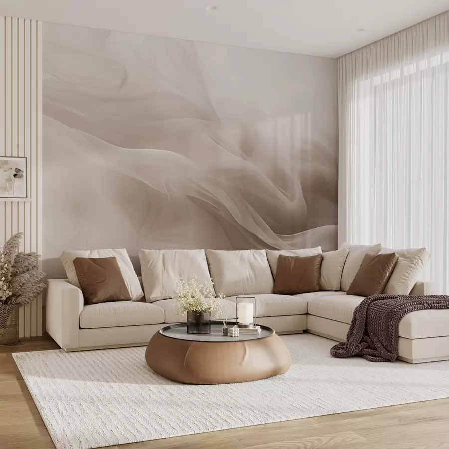 wall murals Soft beige smoky waves in abstract style w09273v1