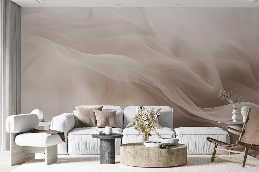 wall murals Soft beige smoky waves in abstract style w09273v1