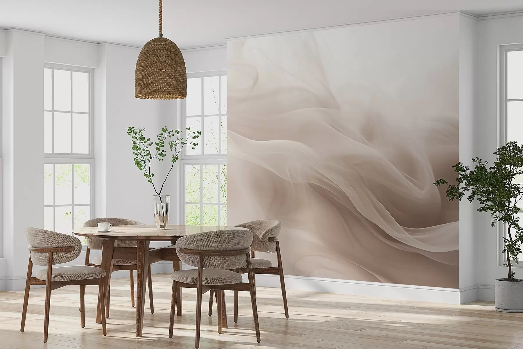 wall murals Soft beige smoky waves in abstract style w09273v1
