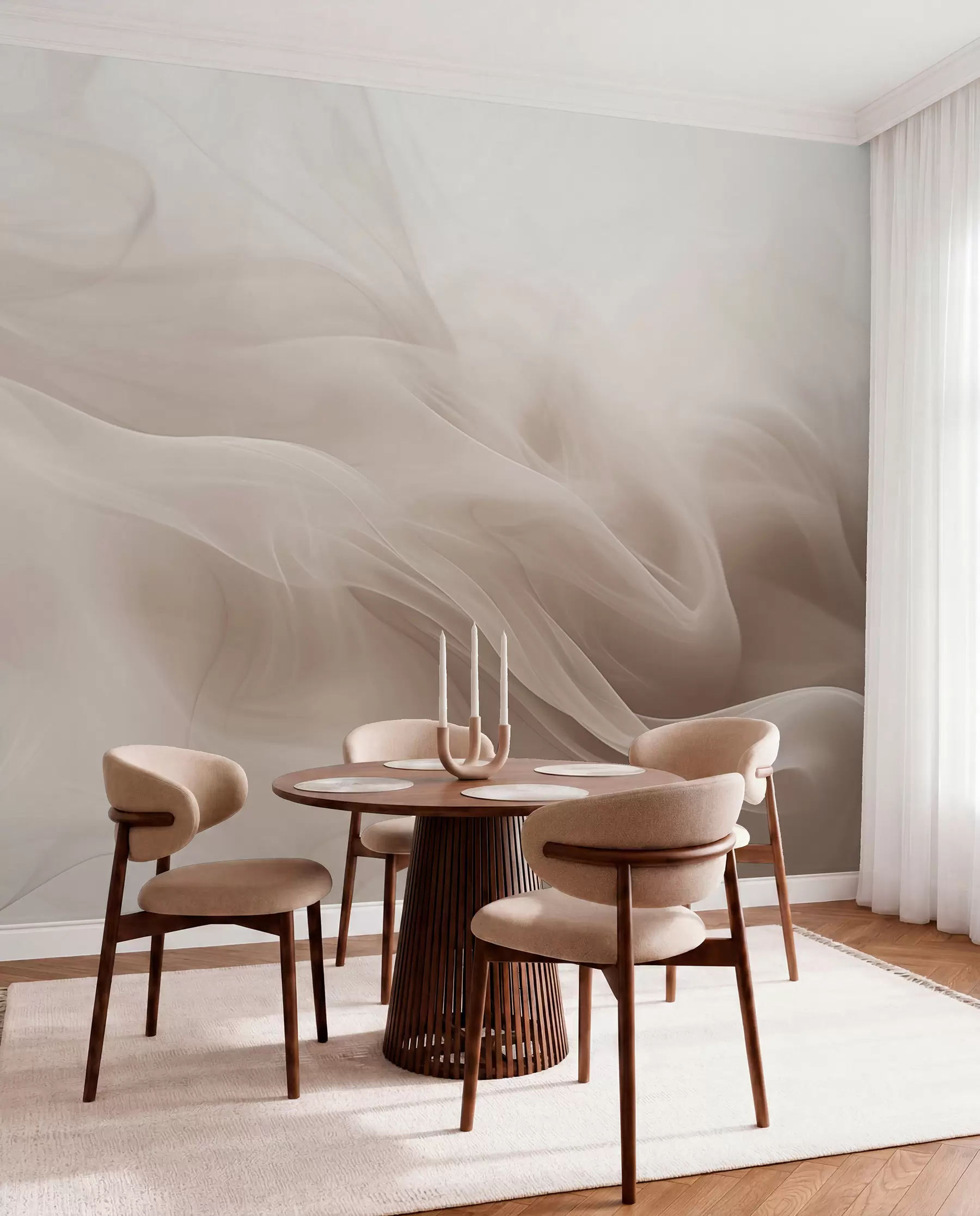 wall murals Soft beige smoky waves in abstract style w09273v1