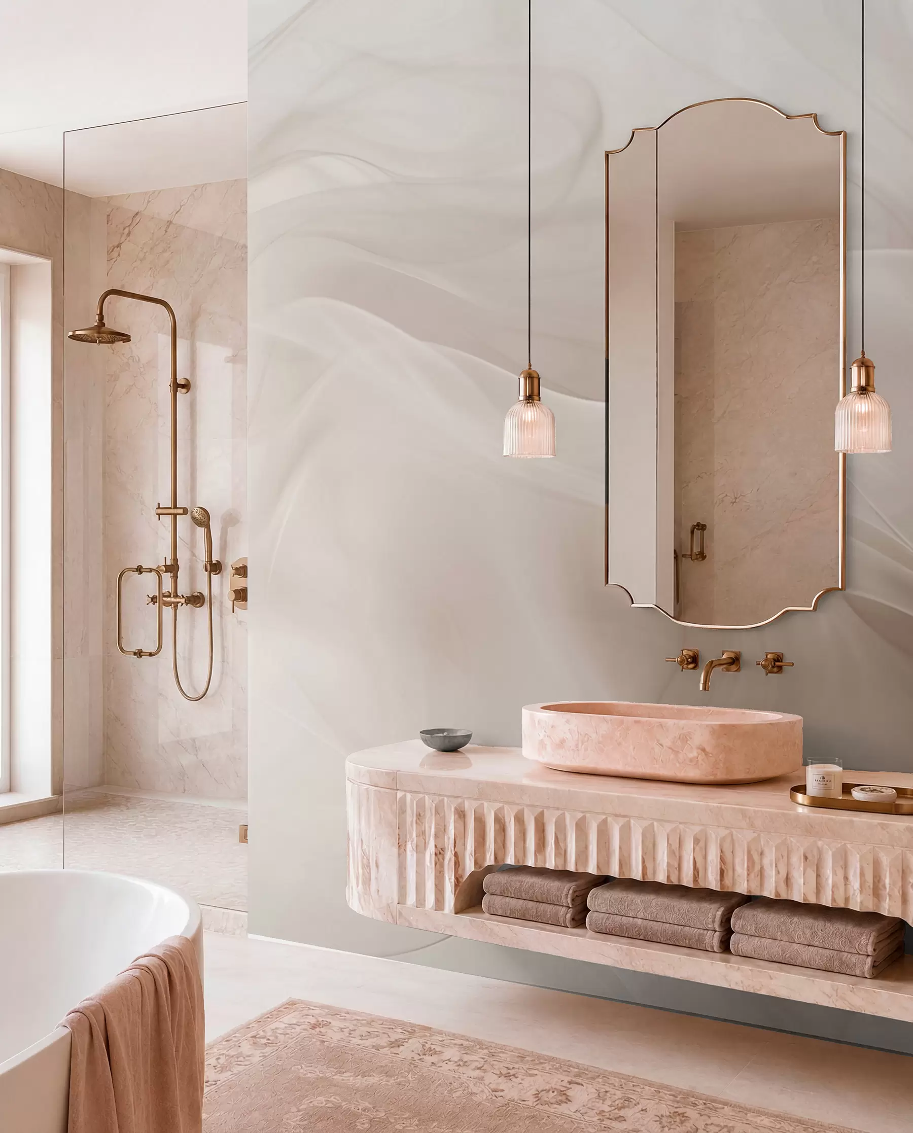 wall murals Soft beige smoky waves in abstract style w09273v1