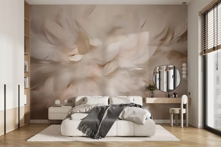 wall murals Fluffy feathers and down in creamy shades w09274