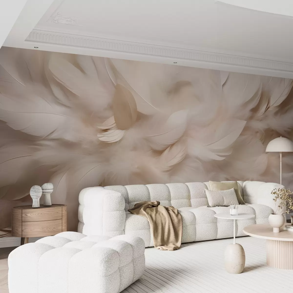 wall murals Fluffy feathers and down in creamy shades w09274