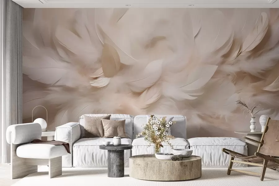 wall murals Fluffy feathers and down in creamy shades w09274