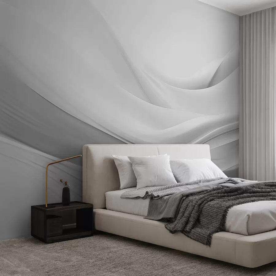 wall murals Gray fabric waves in minimalist abstract style w09279v1