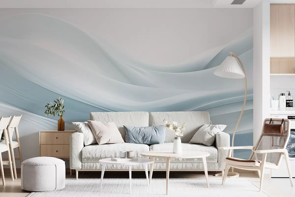wall murals Blue fabric waves in minimalist abstract style w09279v2