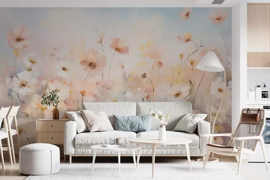 wall murals Wildflowers in pastel shades in watercolor style w09280