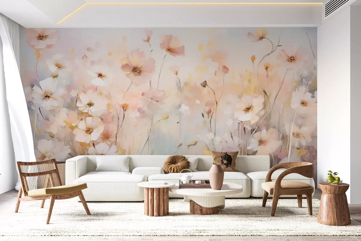 wall murals Wildflowers in pastel shades in watercolor style w09280