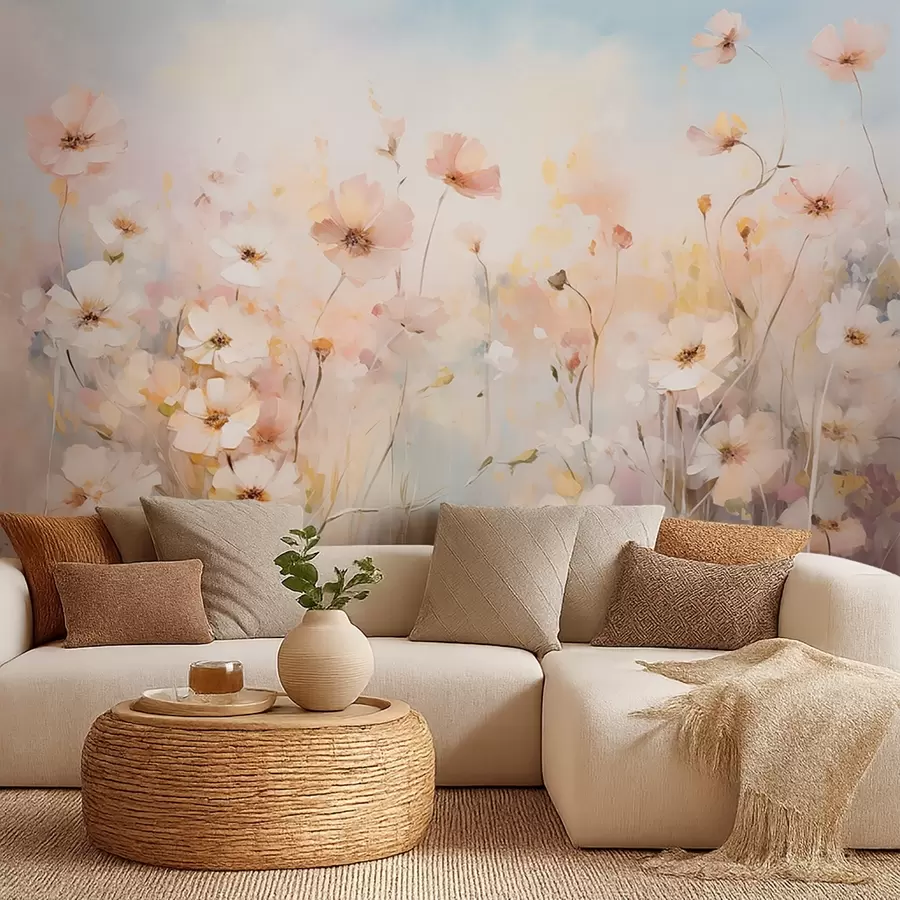 wall murals Wildflowers in pastel shades in watercolor style w09280