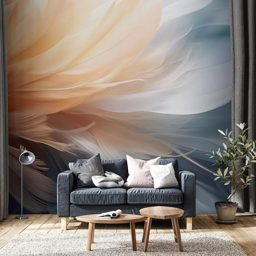 wall murals Delicate feathers in orange and blue gradient tones w09282