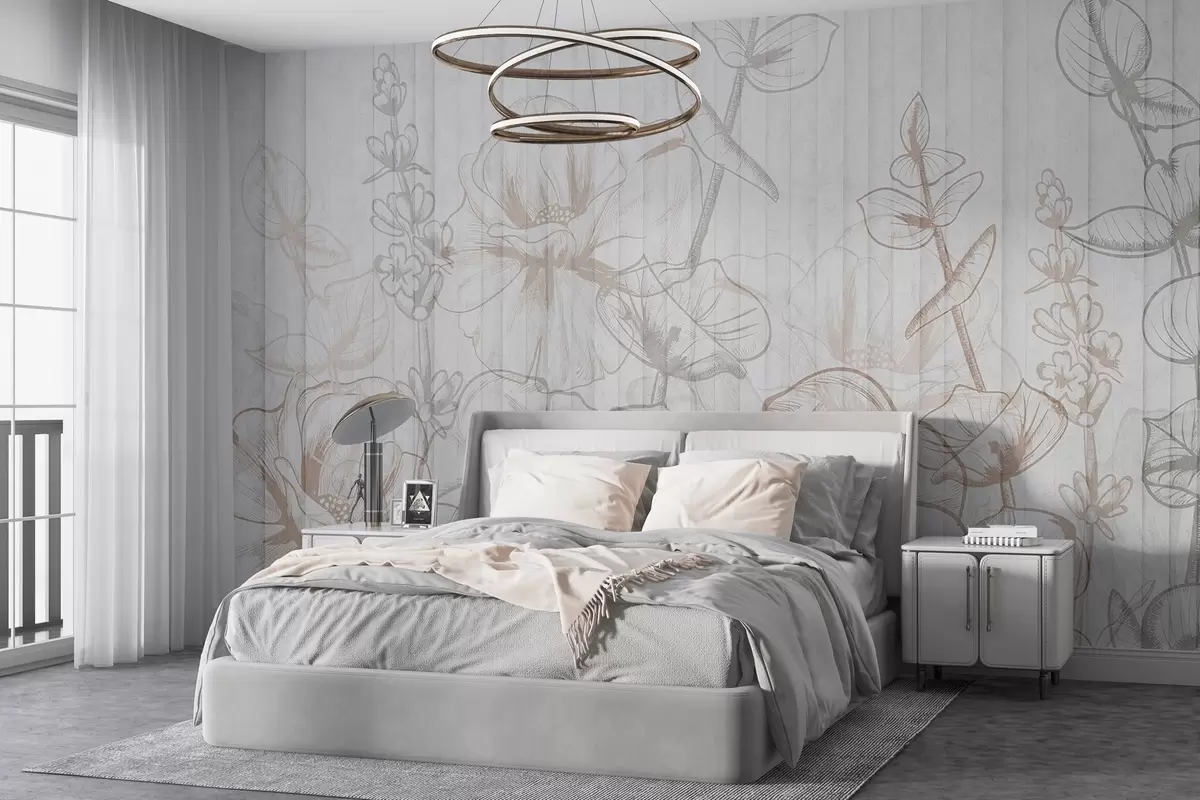 wall murals Plant silhouettes on a concrete background w04327