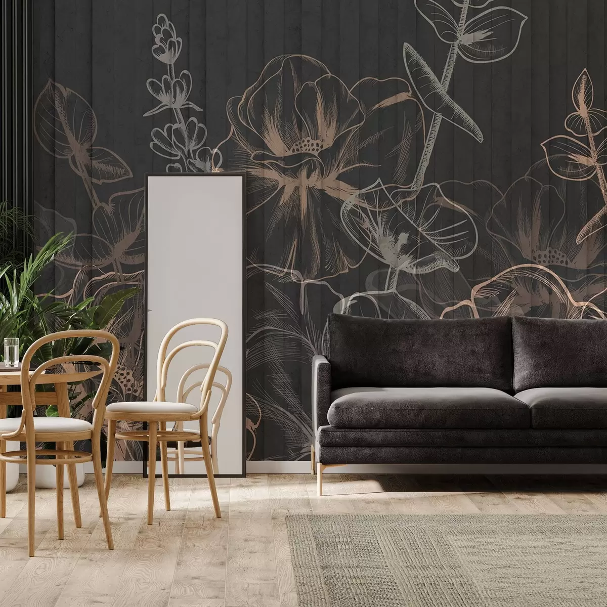wall murals Plant silhouettes on a concrete background w04327v2