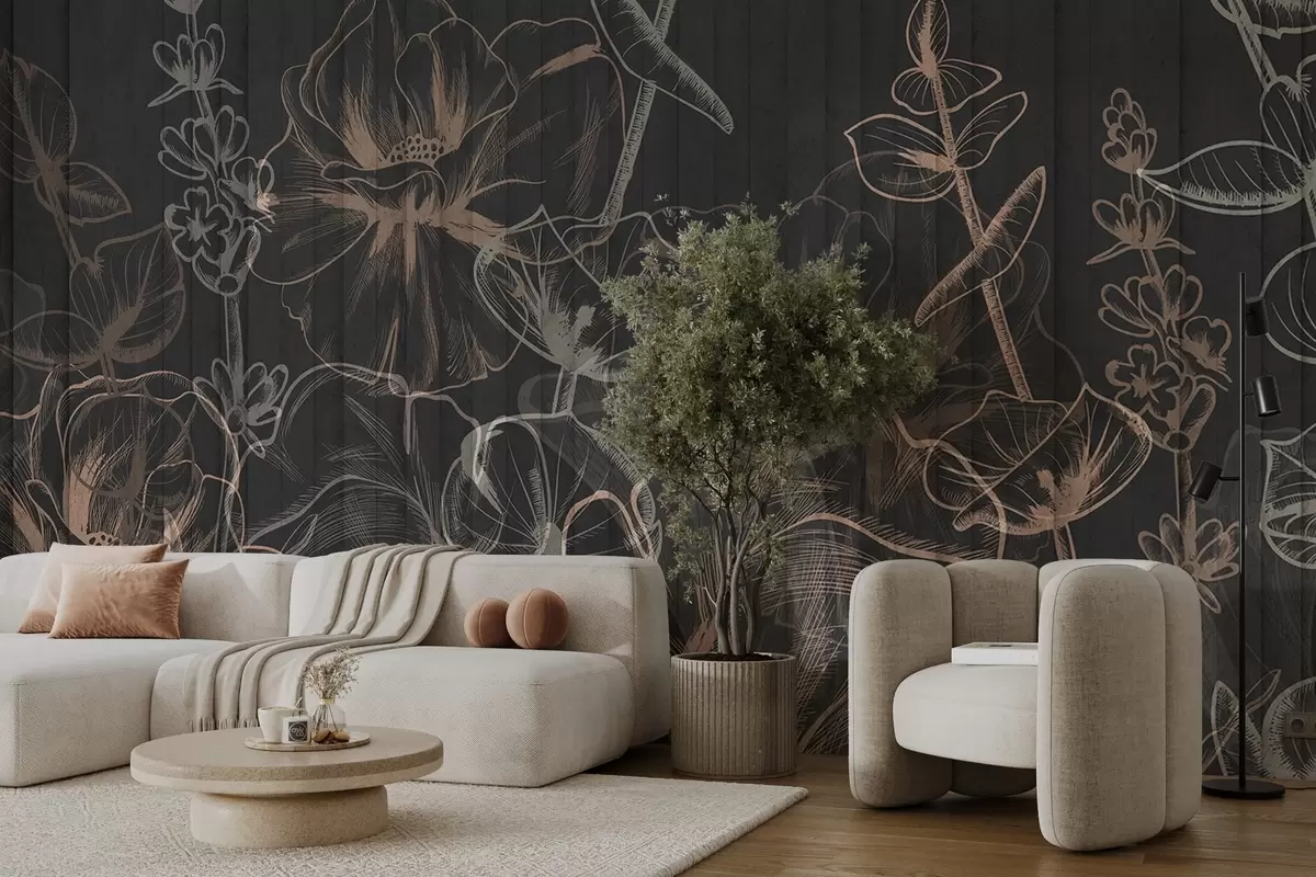 wall murals Plant silhouettes on a concrete background w04327v2