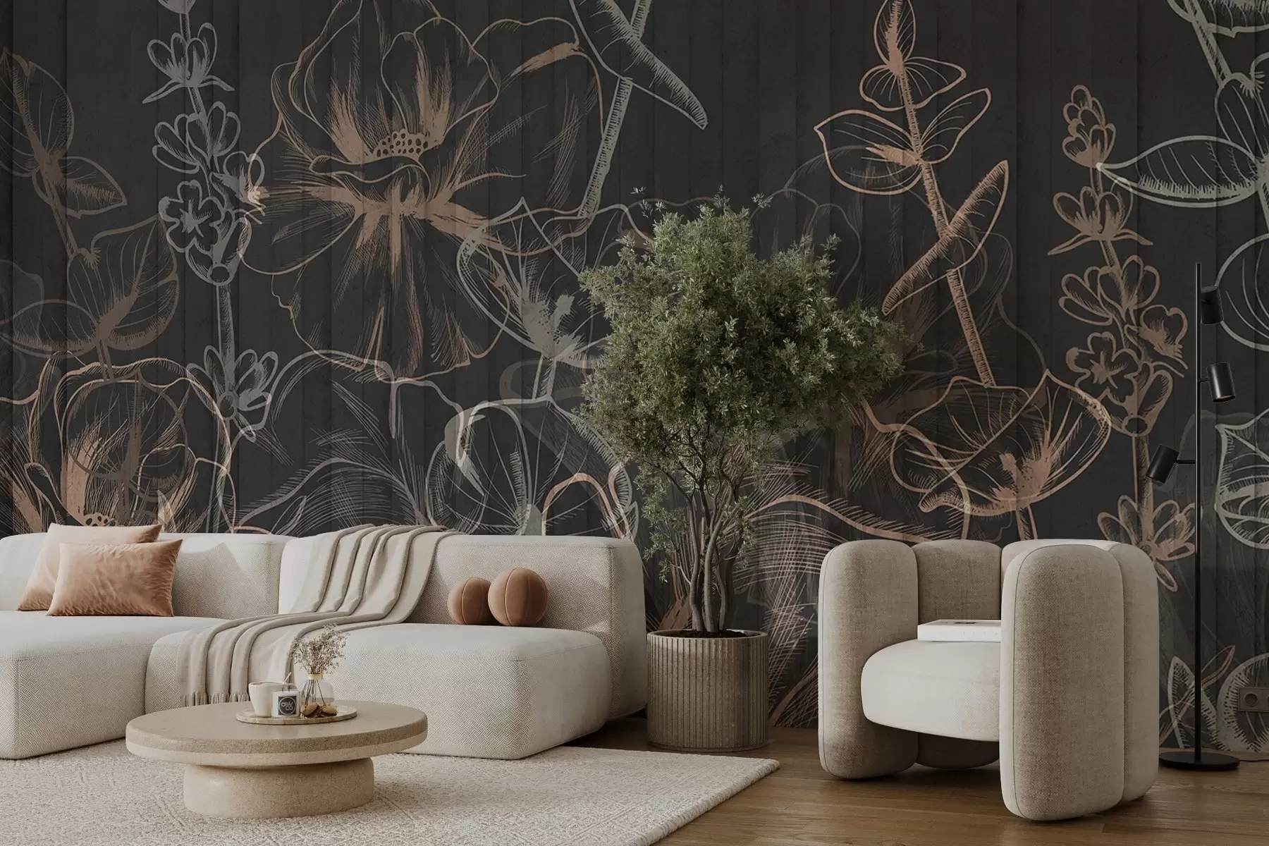 wall murals Plant silhouettes on a concrete background w04327v2