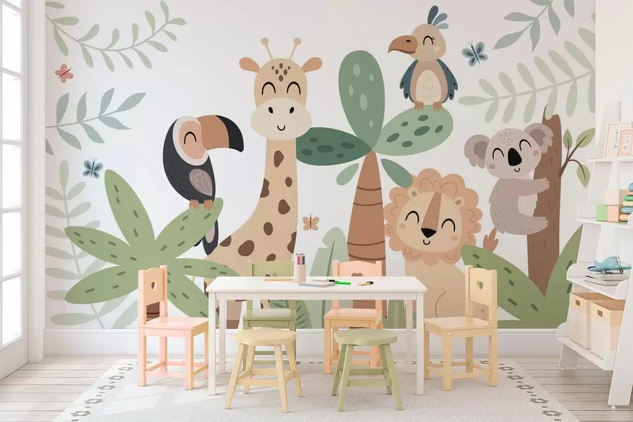 wall murals Cute animals in the jungle w04357