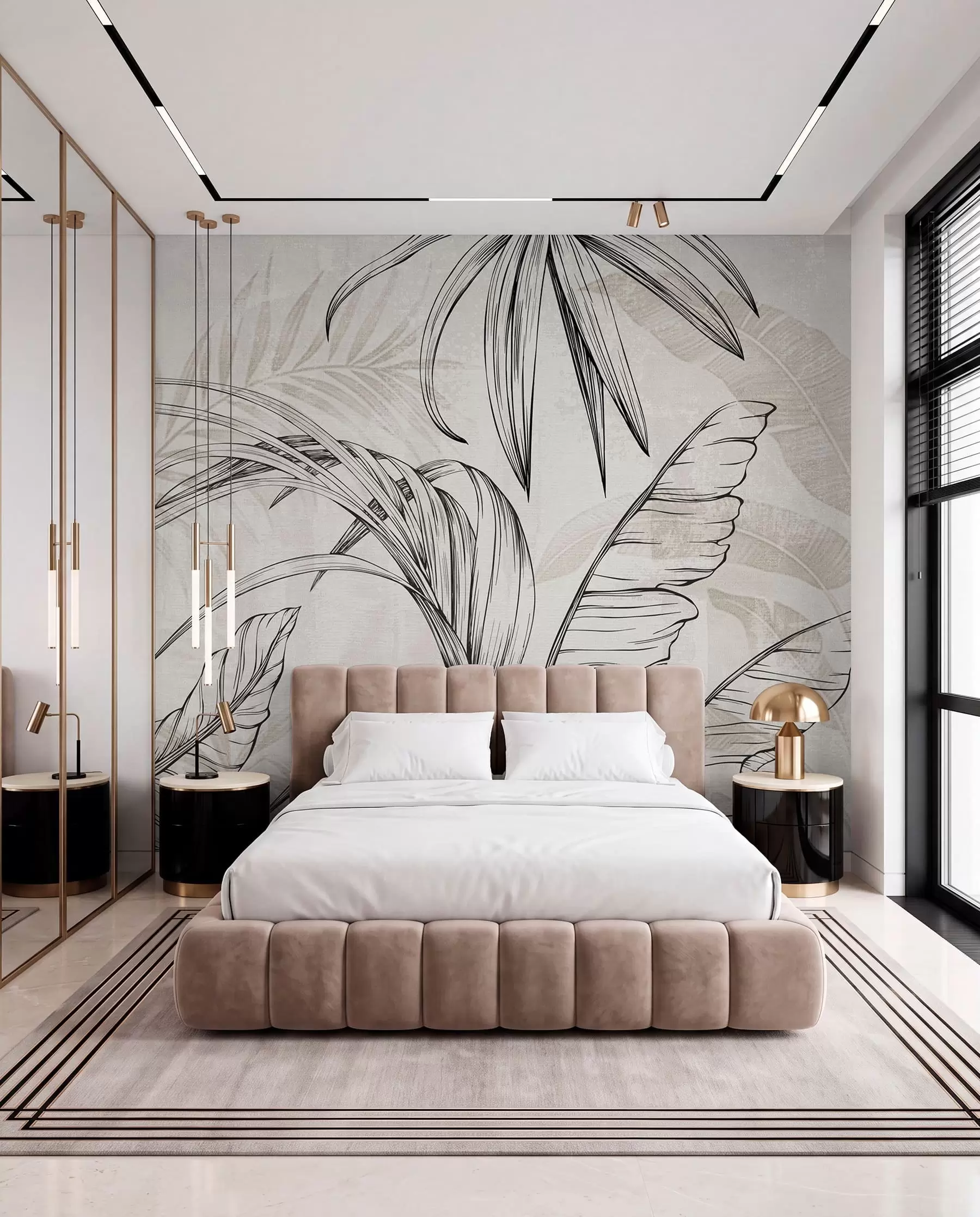 wall murals Ink Palm and Banana Leaves w04362