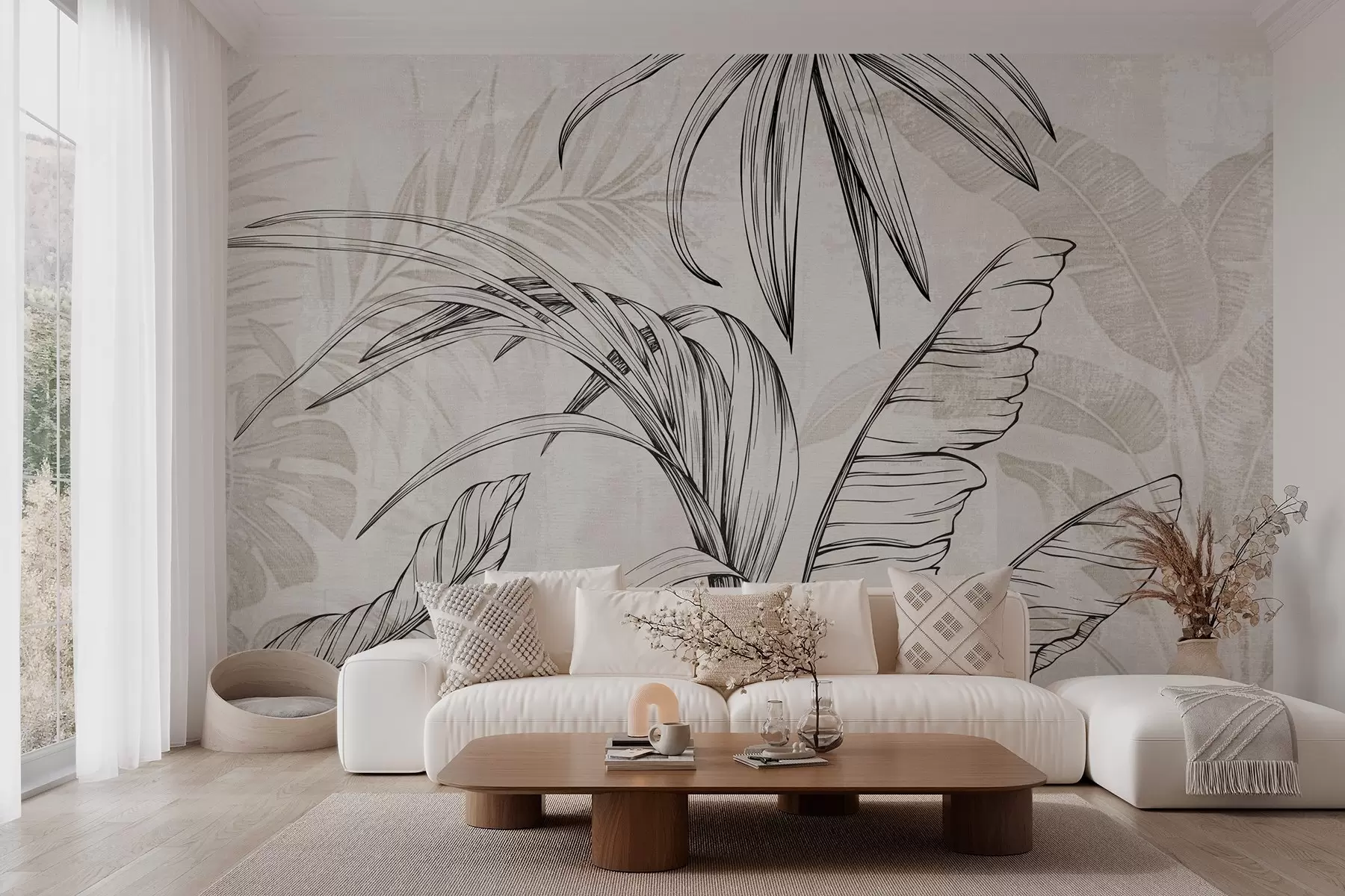 wall murals Leaves on background with imitation blur and texture w04362