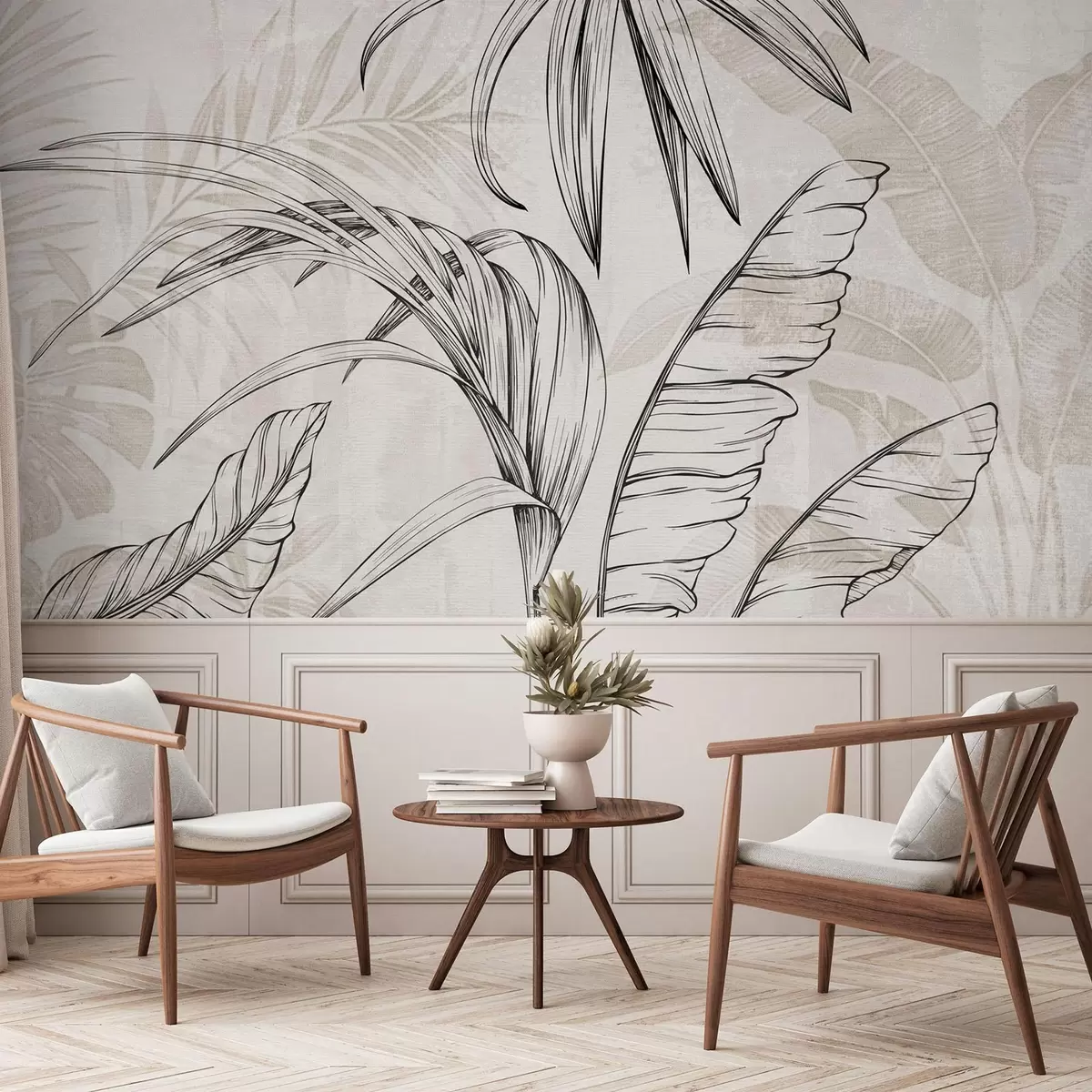 wall murals Leaves on background with imitation blur and texture w04362