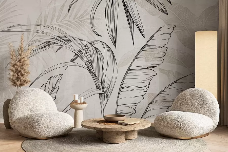 wall murals Leaves on background with imitation blur and texture w04362