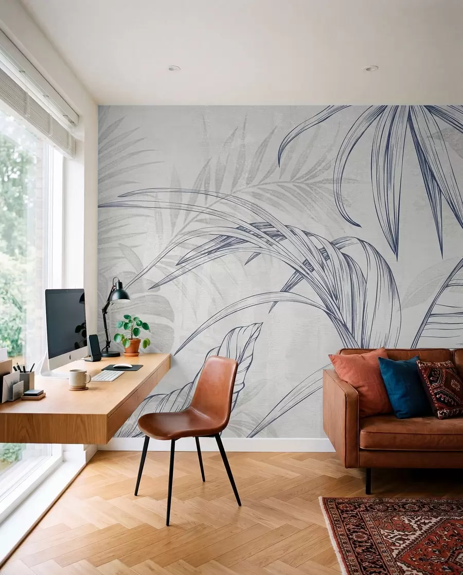 wall murals Ink Leaves — Blue w04362v1