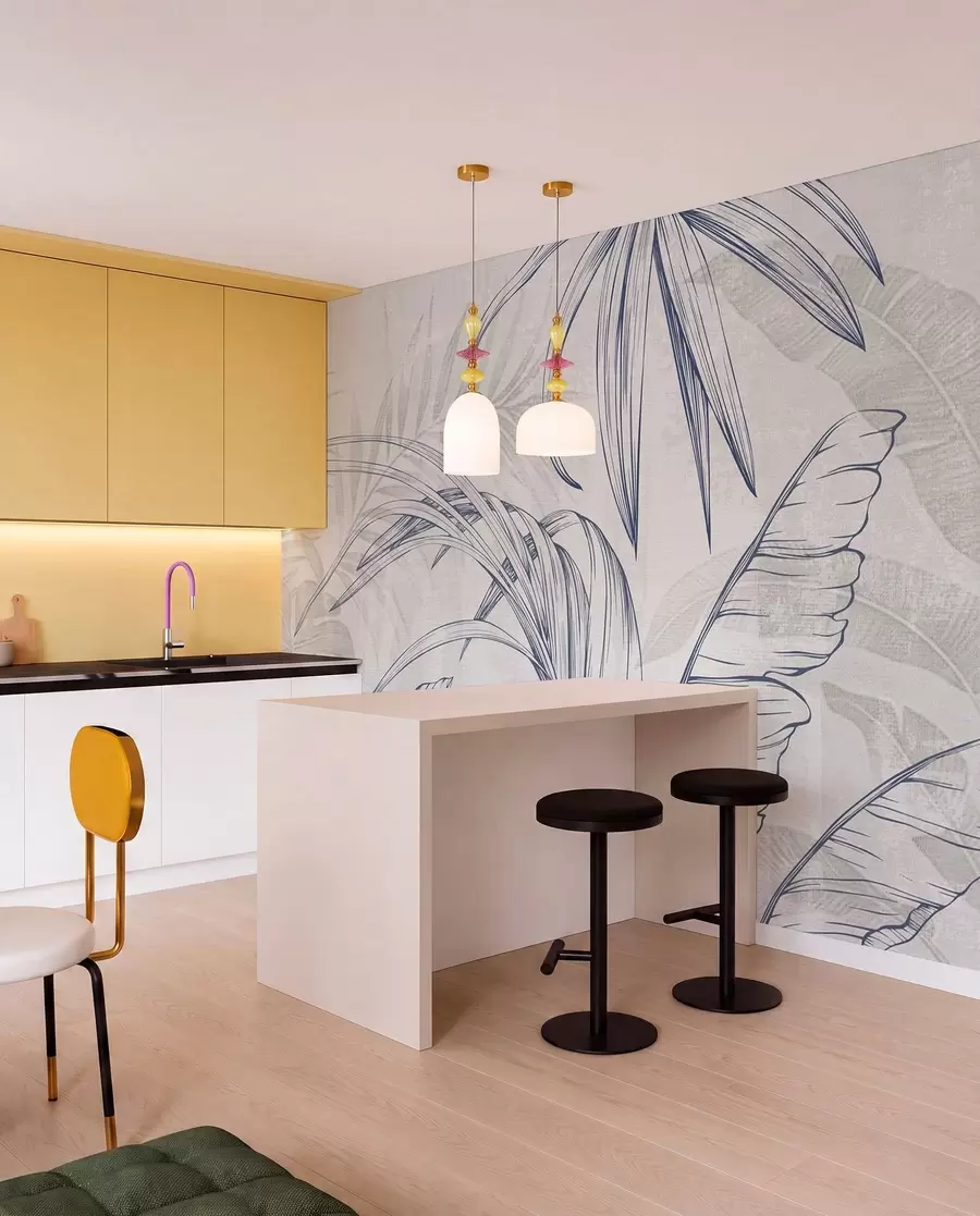 wall murals Leaves on background with imitation blur and texture w04362v1
