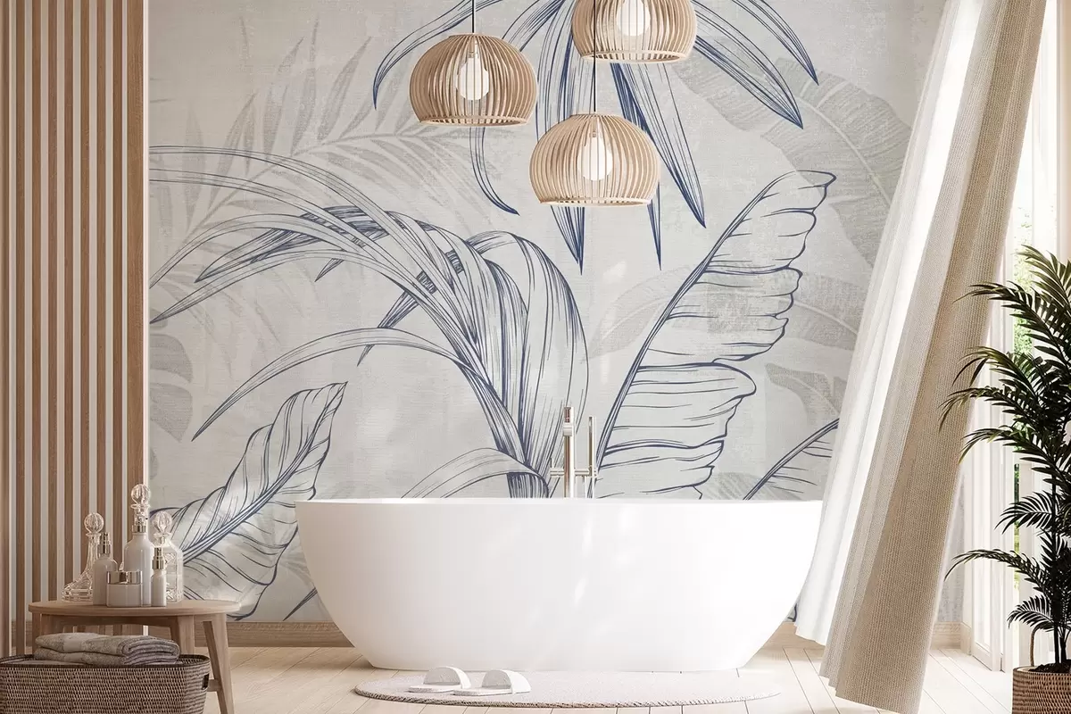 wall murals Leaves on background with imitation blur and texture w04362v1