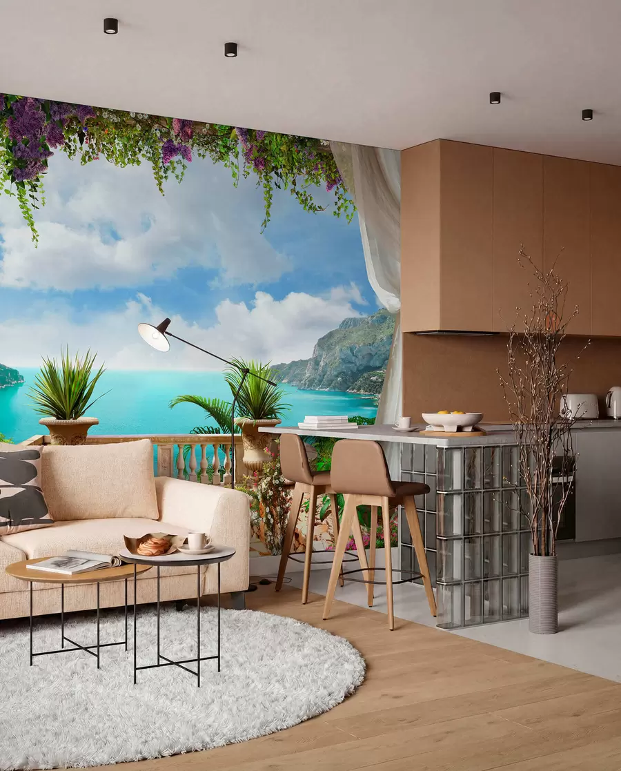 wall murals Veranda, overlooking the bay u68055