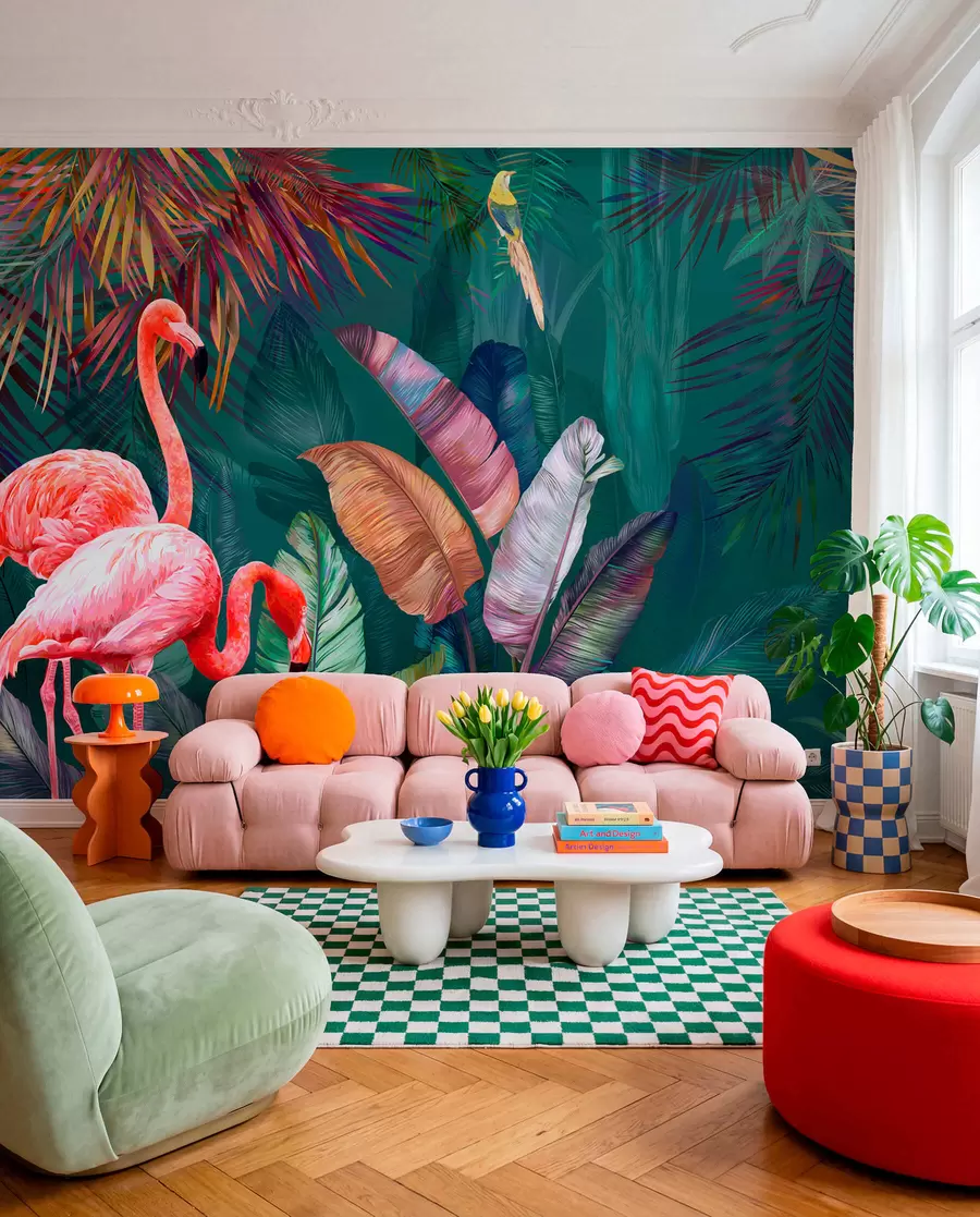 wall murals Flamingos in the colored tropics u80403