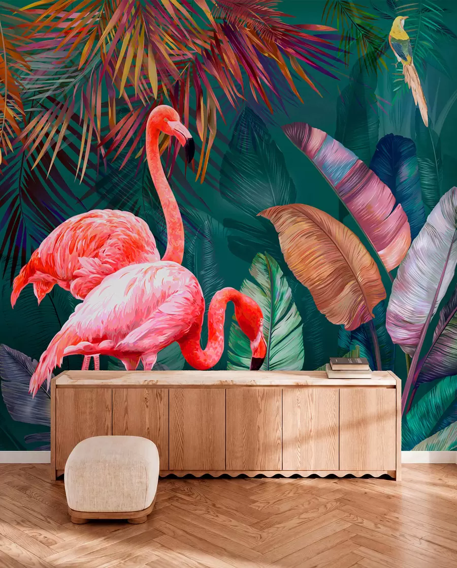 wall murals Flamingos in the colored tropics u80403