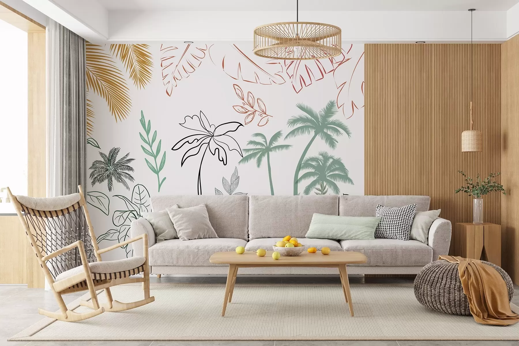 wall murals Tropical leaves in graphic style w04332
