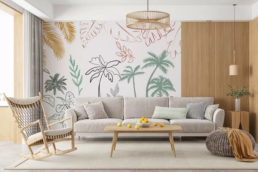 wall murals Tropical leaves in graphic style w04332