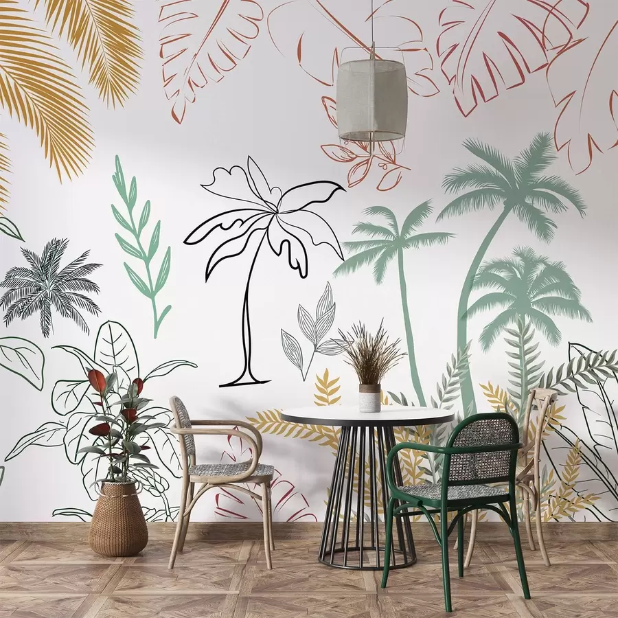 wall murals Tropical leaves in graphic style w04332