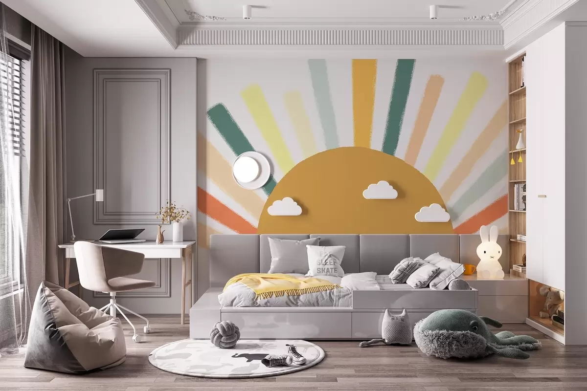 wall murals Abstract sun with colored rays w04352