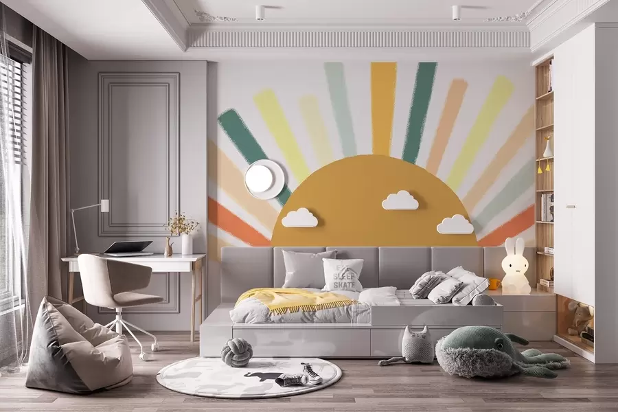 wall murals Abstract sun with colored rays w04352