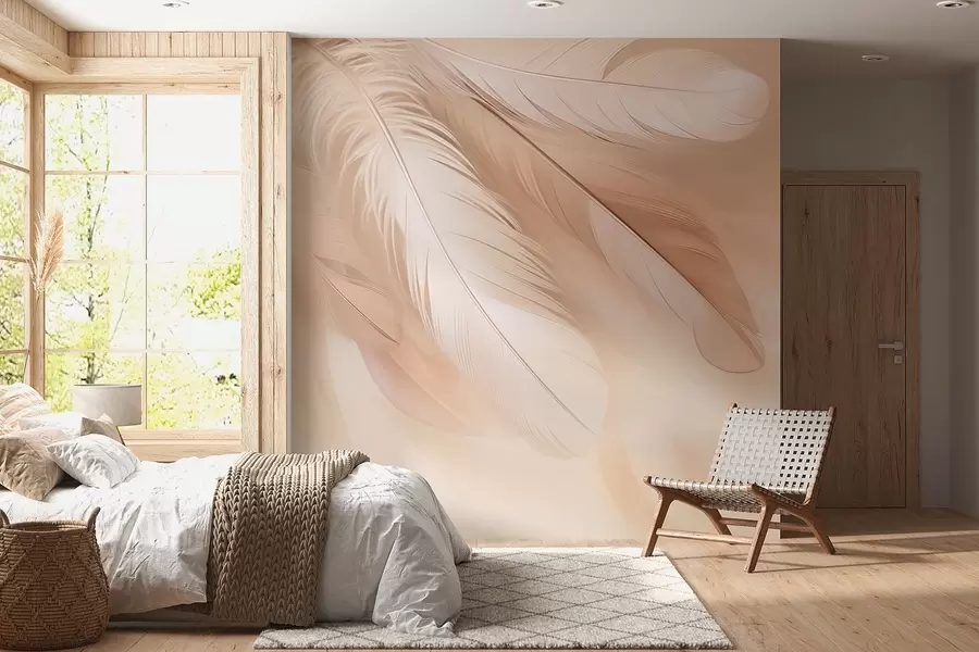 wall murals Weightless feathers in a soft haze of warm tones w09286