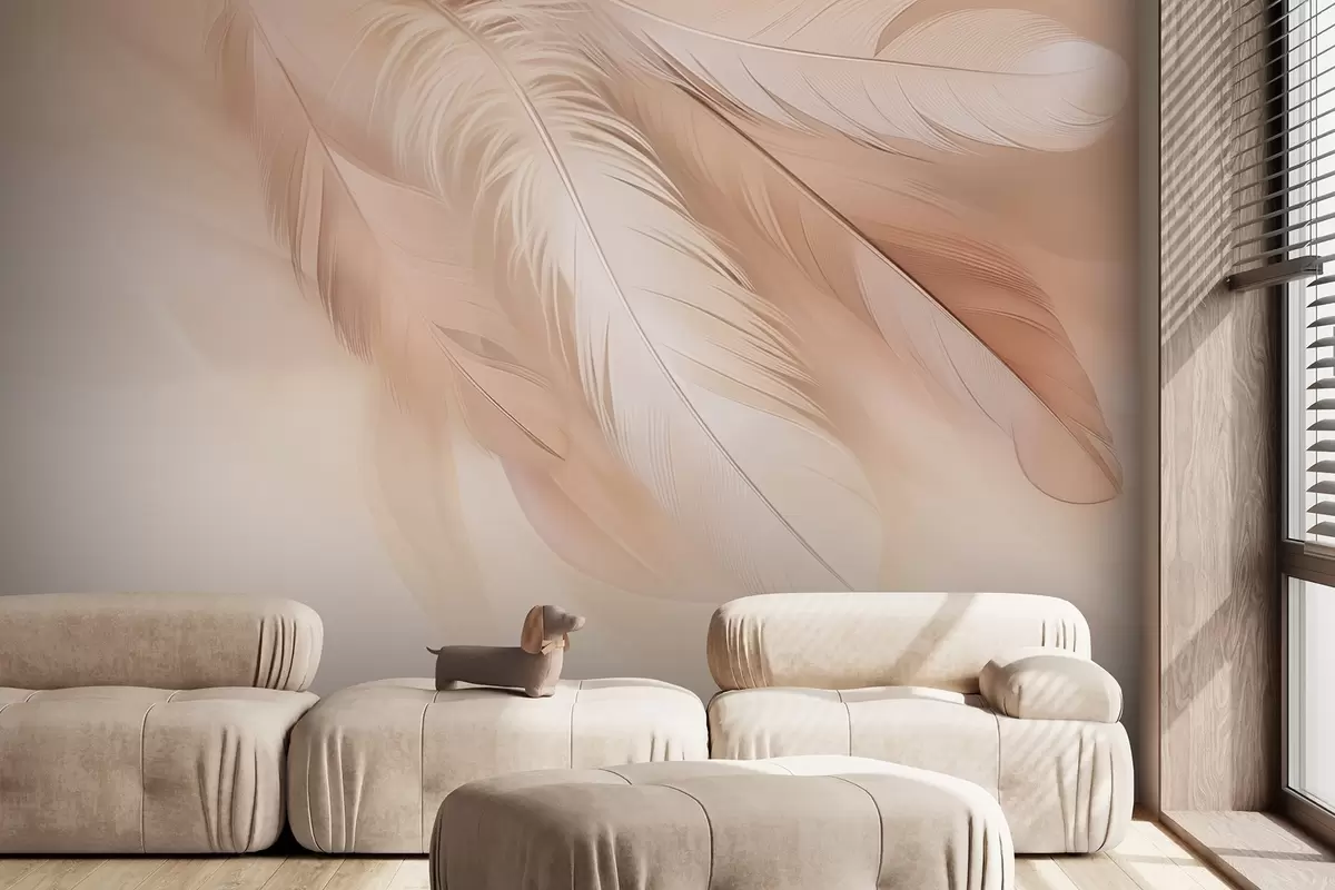 wall murals Weightless feathers in a soft haze of warm tones w09286