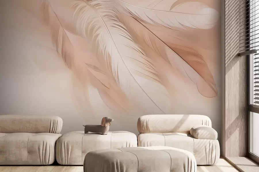 wall murals Weightless feathers in a soft haze of warm tones w09286