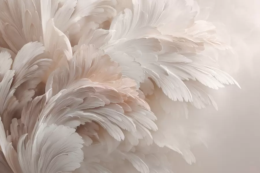 wall murals Airy feathers and petals in creamy pink shades w09301