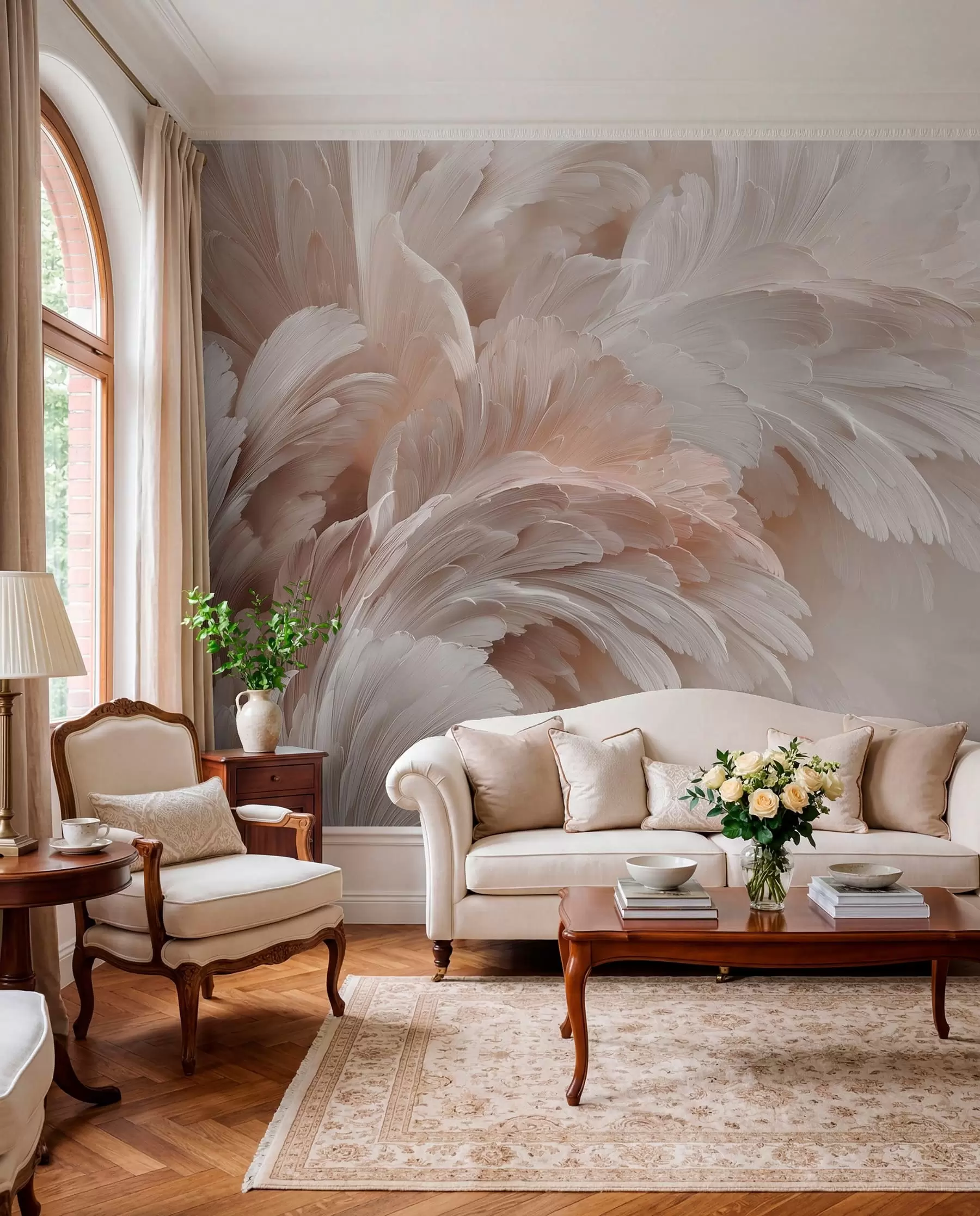 wall murals Swirling Blush Feathers w09301