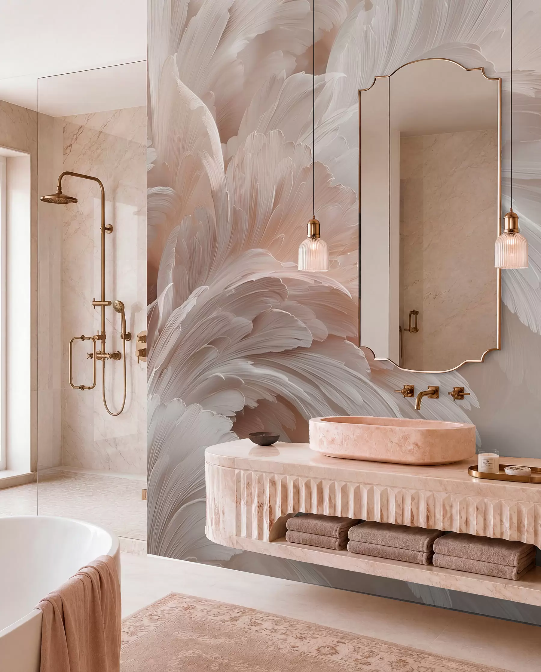 wall murals Swirling Blush Feathers w09301