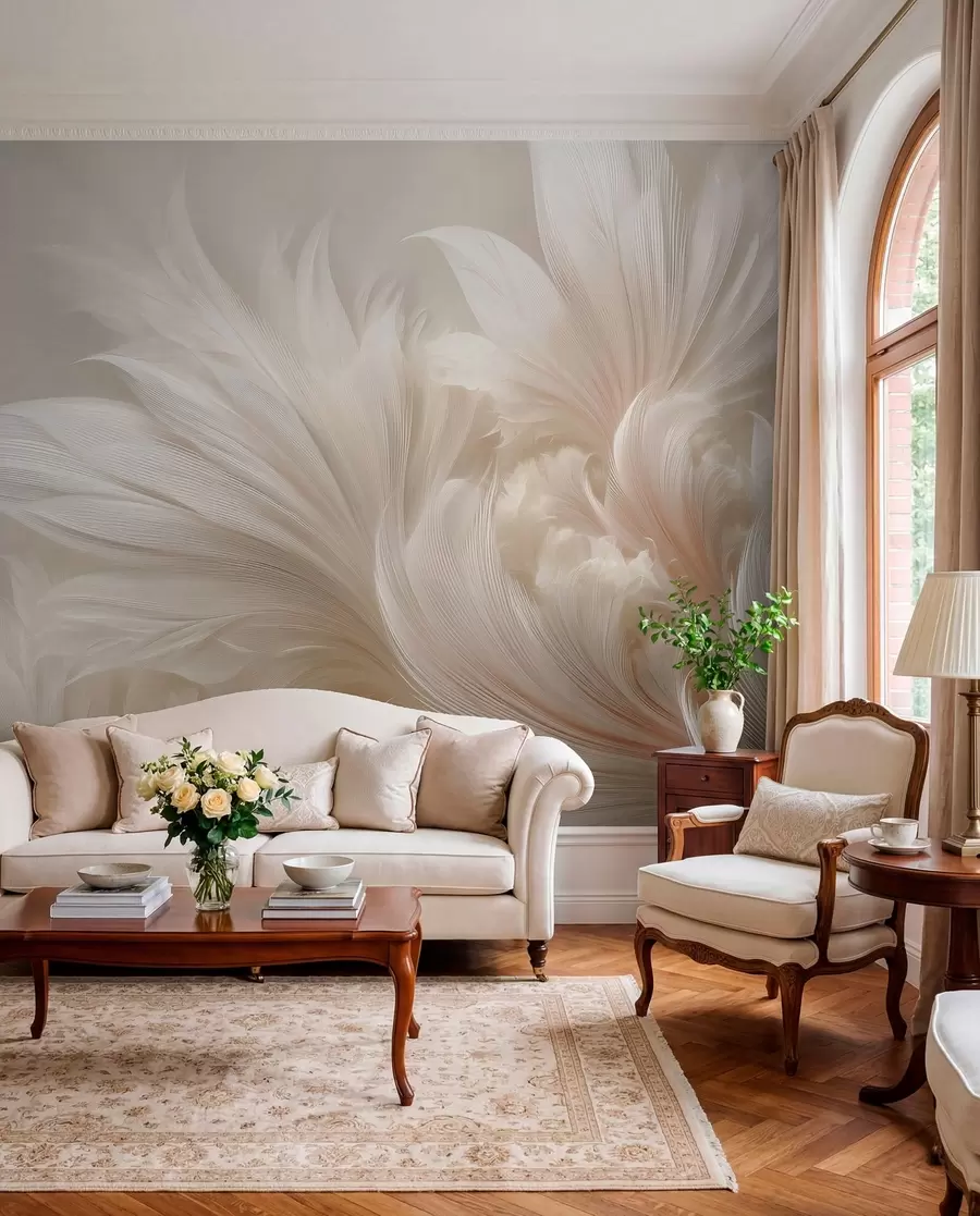 wall murals Weightless feathers in vanilla cream hues w09302