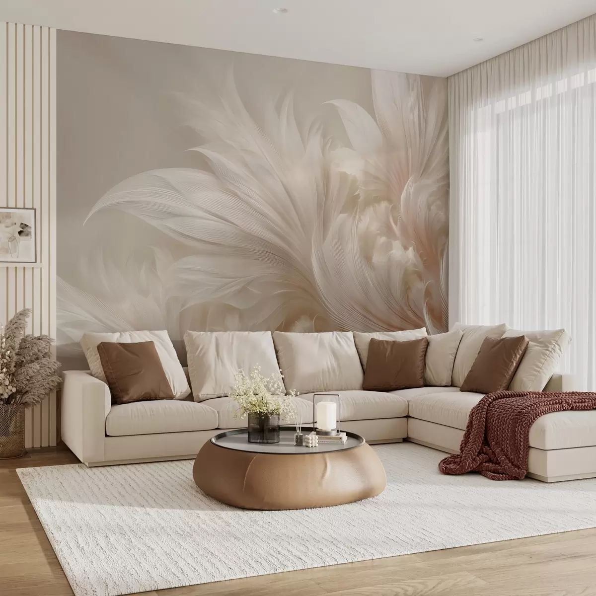 wall murals Weightless feathers in vanilla cream hues w09302