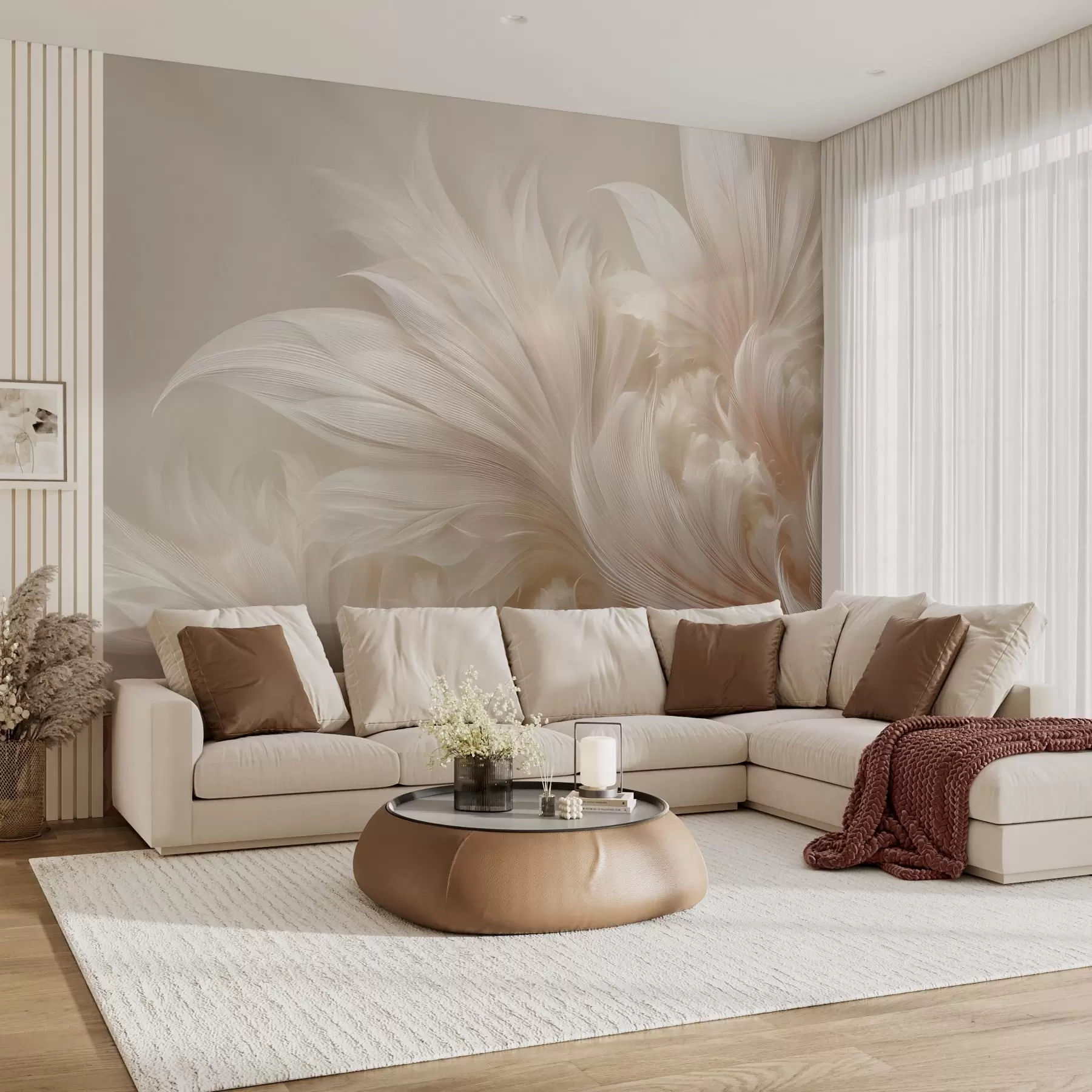 wall murals Weightless feathers in vanilla cream hues w09302
