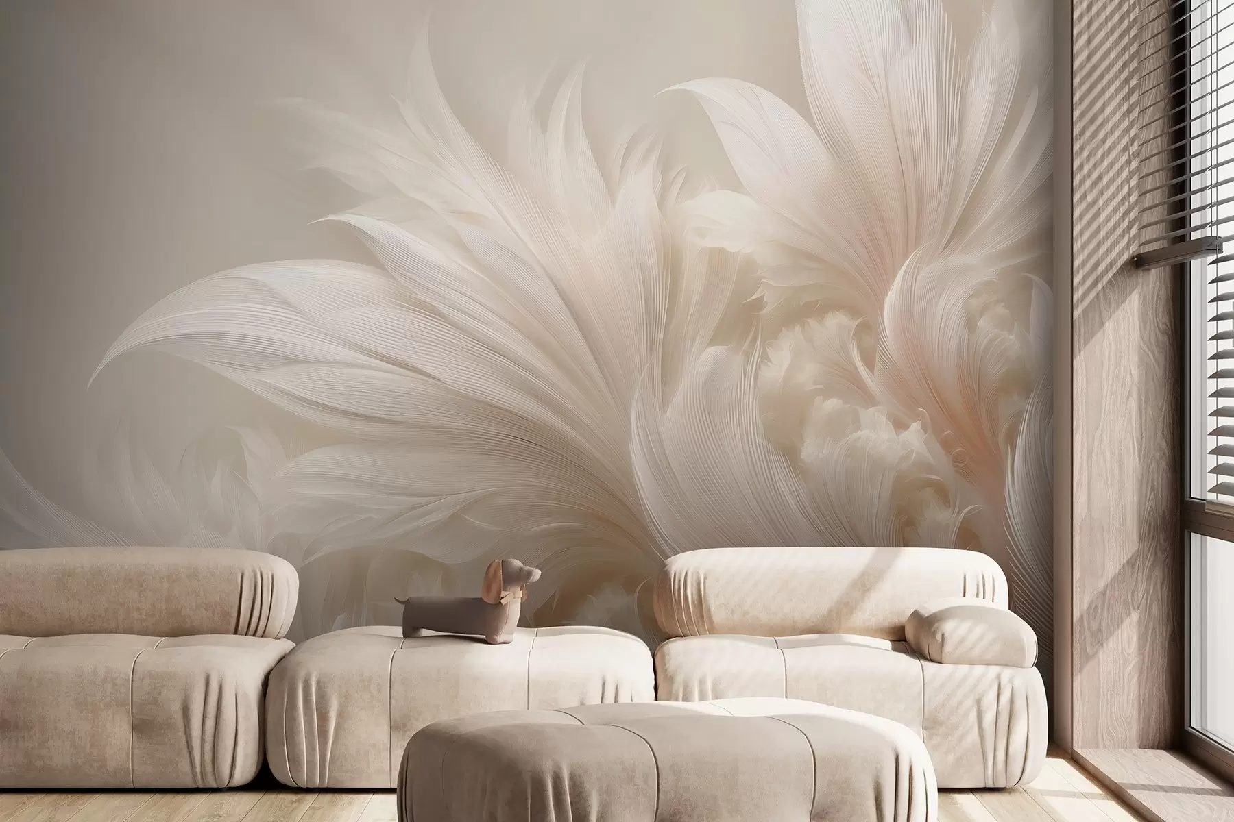 wall murals Weightless feathers in vanilla cream hues w09302