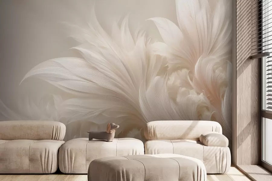 wall murals Weightless feathers in vanilla cream hues w09302