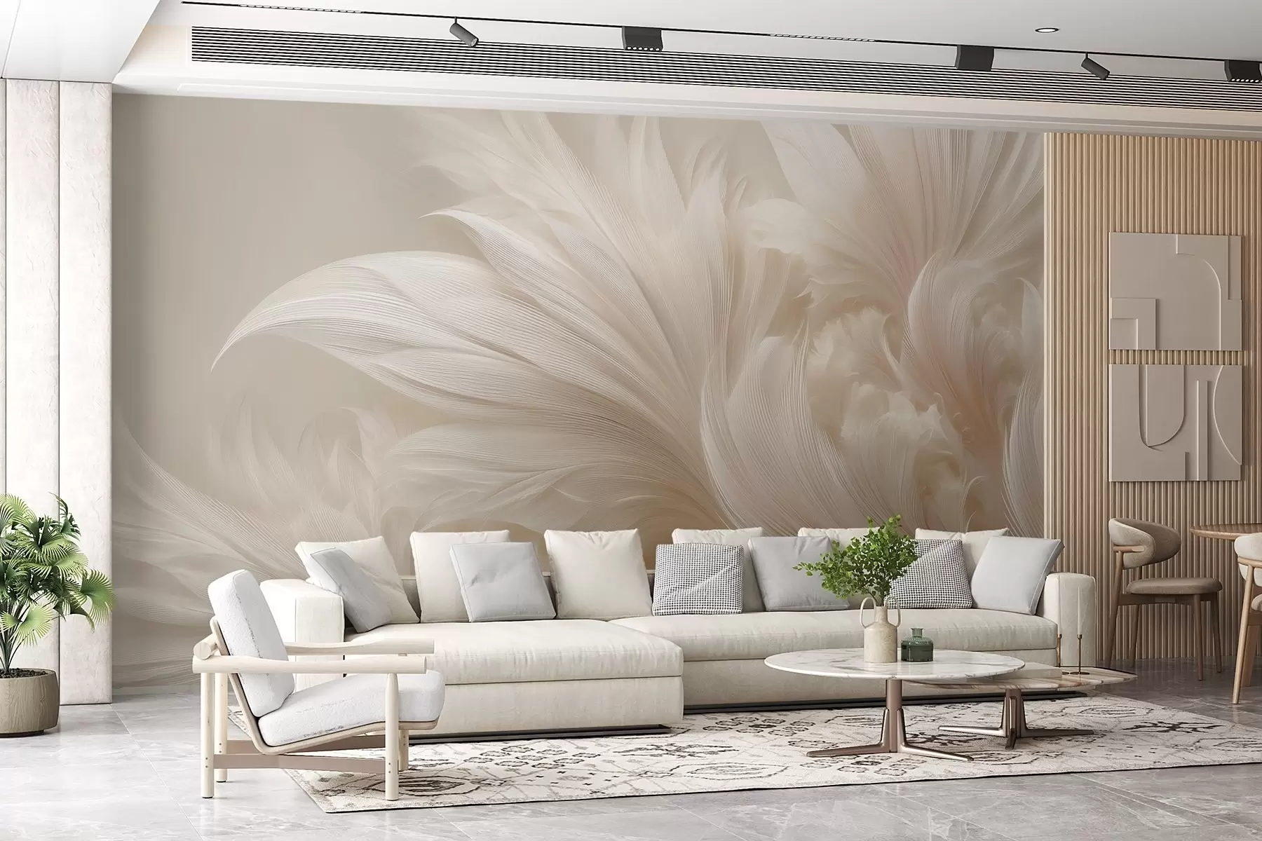 wall murals Weightless feathers in vanilla cream hues w09302