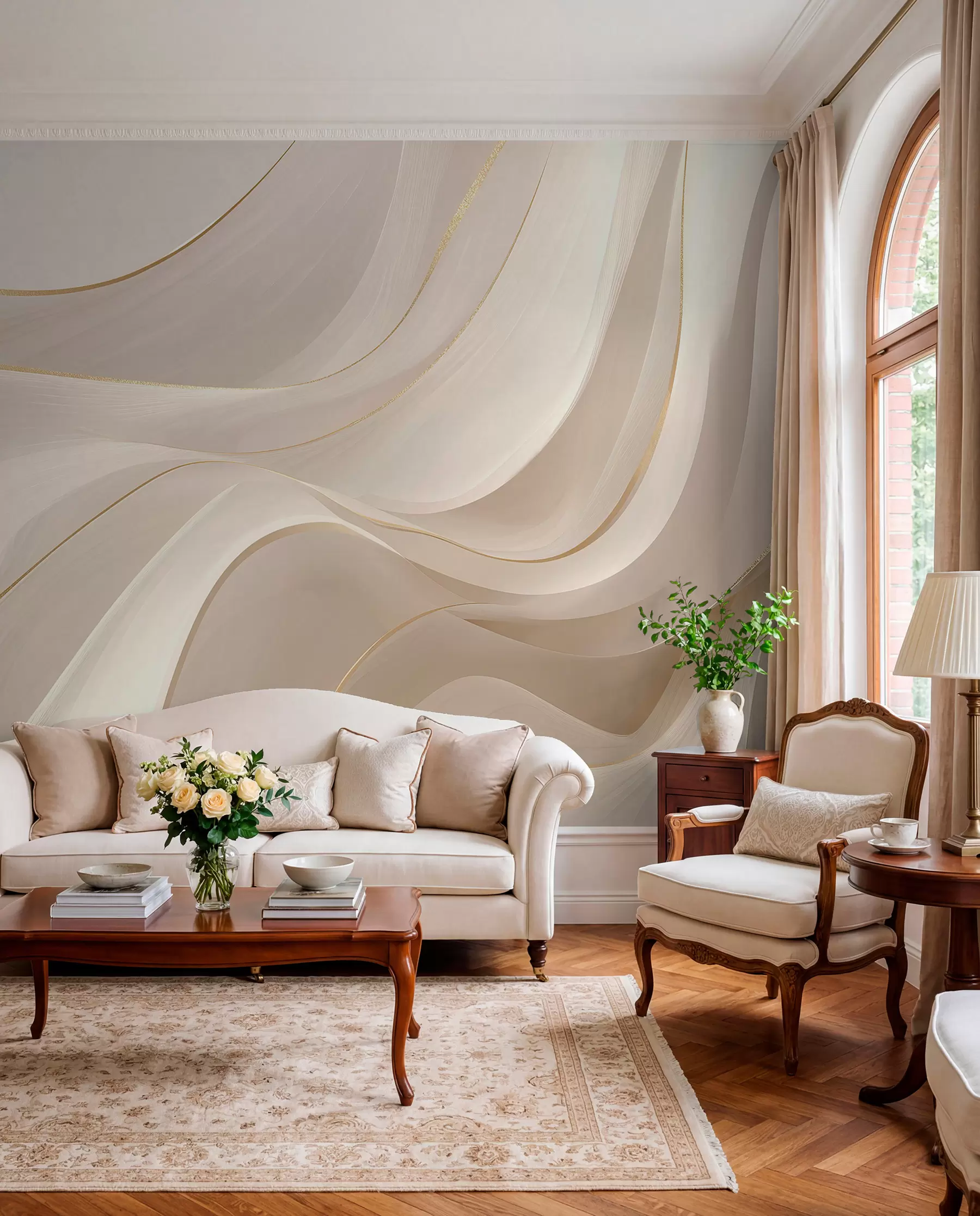 wall murals Cream Ribbons in Motion w09303