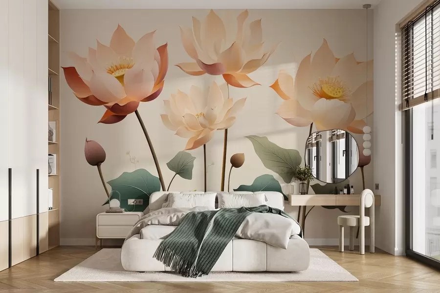 wall murals Elegant lotus flowers in a gentle pastel palette w09306