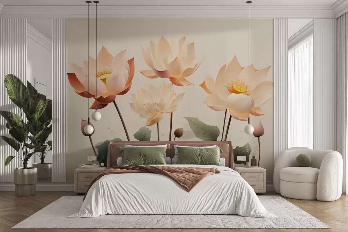 wall murals Elegant lotus flowers in a gentle pastel palette w09306